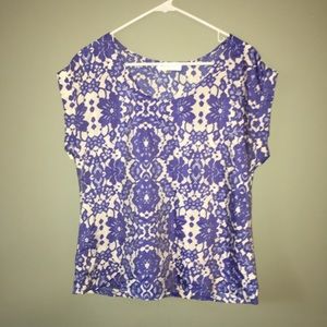 Blue and white lace printed blouse